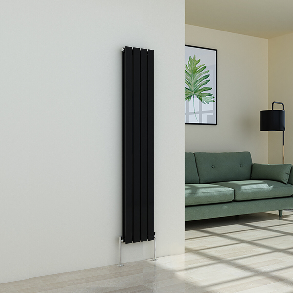 Vertical Designer Radiator Flat Panel Modern Heating Double Black 1600 x 274mm
