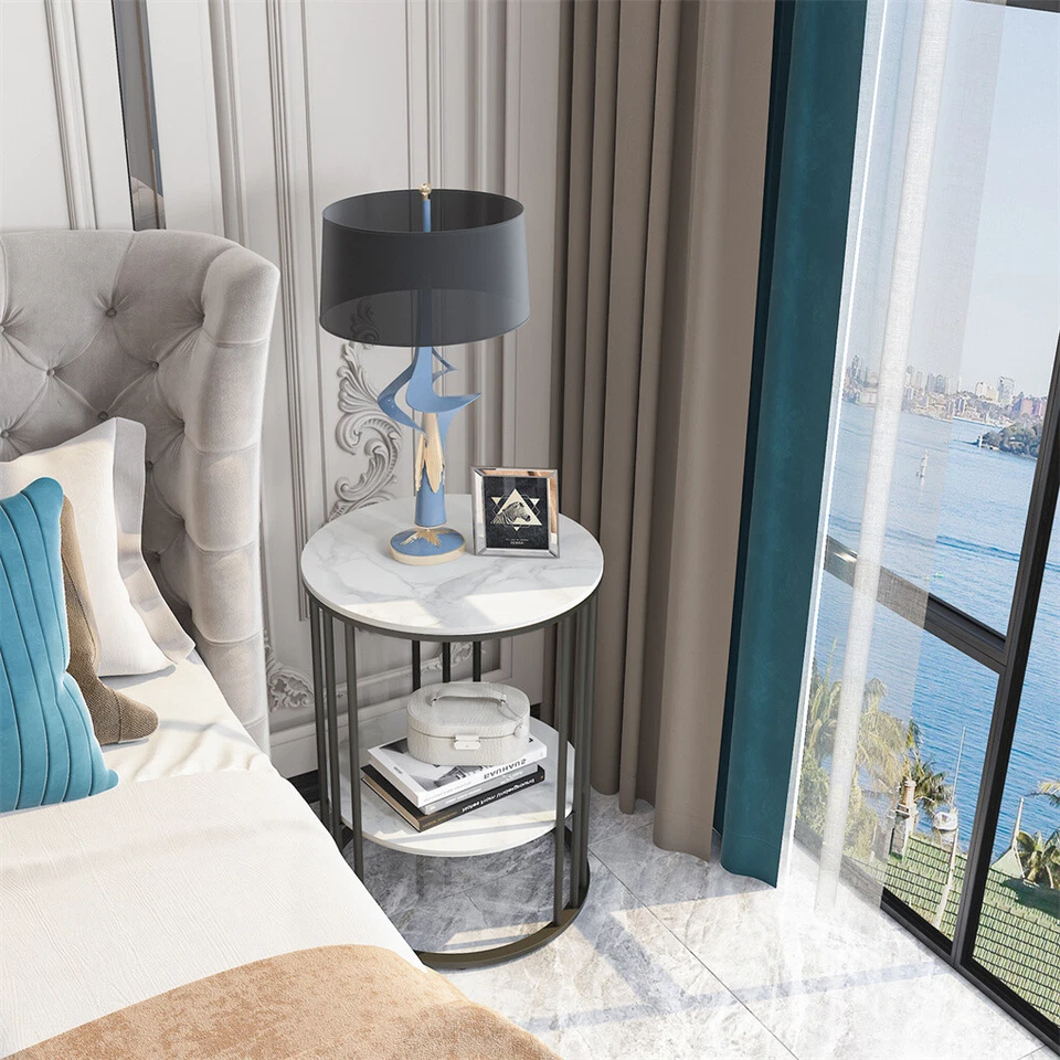 Round Coffee Table Modern Accent Sofa Side End Display Storage Stand Home Decor - Image 2 of 4