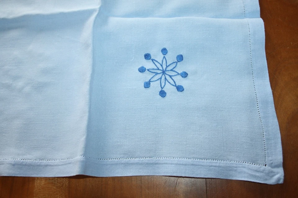 Service de table N°38 nappe à thé 79 x 82 cm + 6 serviettes  en lin bleu - Photo 2/4