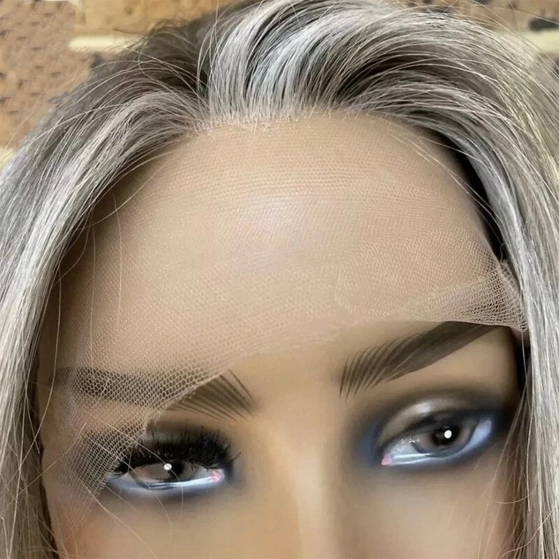 Human Hair 蕾丝前假发灰金色浅灰色亮点 13x4 蕾丝正面  — 第 4/4 张图片