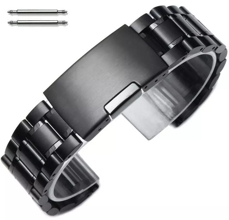 Steel Metal Bracelet Replacement Watch Band Strap PVD Black Push Button 5016