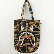 A Bathing Ape Tote Grocery Shark Camo Bag Brown Khaki BAPE Open Shopper Bucket