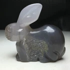 Natural Crystal Mineral Specimen.Geode Agate. Hand-carved RABBIT. Statue.CA