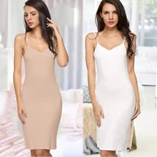 Women Sexy Cotton Long Spaghetti Strap Full Slip Camisole Under Dress Liner US