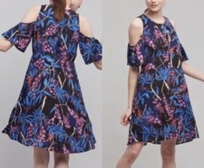 Anthropologie Maeve SZ 6 Elia Cold Shoulder Lined Floral Knee Length Dress 9441