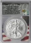 2020 Silver Eagle $1 MS 70 ANACS First Day of Issue American Flag