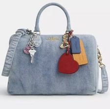 Coach Rowan Large Satchel Bag In Loved Denim With Charms