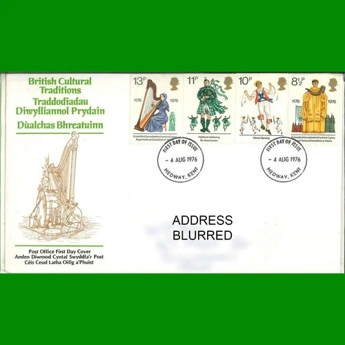 FDC British Cultural Traditions, Post Office First Day Cover Stamps, 4.8.1976 - Picture 1 of 3