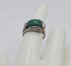 Taxco Mexico 925 Sterling Silver Green Stone Ring TCR Size 6.5 Vintage 9g