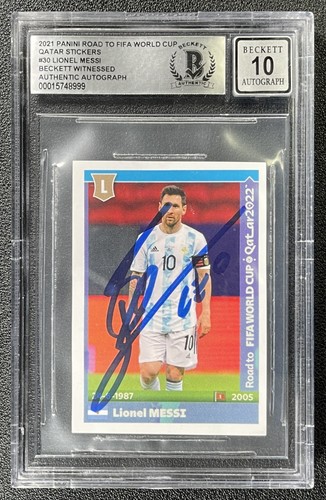 LIONEL MESSI BGS AUTH 2021 PANINI WORLD CUP QATAR #30 AUTOGRAPH 10 AUTO STICKER