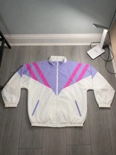 Vintage Retro Windbreaker Jacket White/Pink/Purple Colourblock | Large