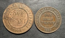 Australia Penny Half Penny 1922 Lot Of 2 Coins George World Foreign
