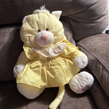 Vintage Fisher Price Puffalump 8002 Yellow Kitty Cat 1986 Dress Nylon Plush