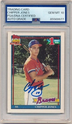 CHIPPER JONES 1991 TOPPS #333 RC ROOKIE SIGNED AUTOGRAPH BRAVES PSA 10 GEM AUTO