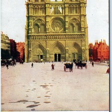 c1900s Paris France Notre Dame Cathedral Gothic Tower Square Horse Carriage A356
