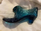 Vintage Fenton Button & Daisy Cobalt Blue Cat Head Glass Shoe