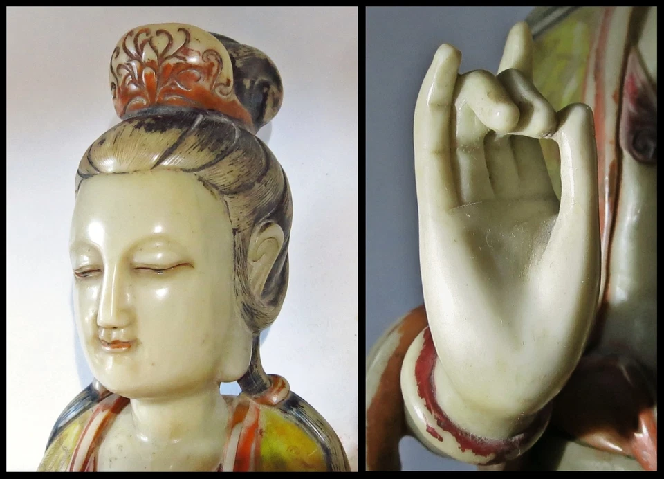 Antique Chinese Bodhisattva Figure (Guanyin) in Stone c. Qing Dynasty - Image 4 of 4