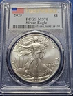 A 2025 SILVER EAGLE PCGS MS70, FIRST STRIKE, FLAG