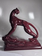 Haeger pottery Cat Sculpture Maroon RARE HAEGER SCULPTURE 1992