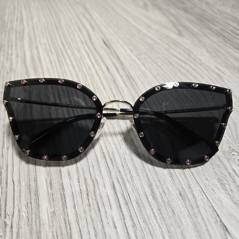 Gafas de sol Valentino adornadas ojo de gato nuevas sin etiquetas VA 2028 3003/87 59 mm marco dorado Foto 2 de 4