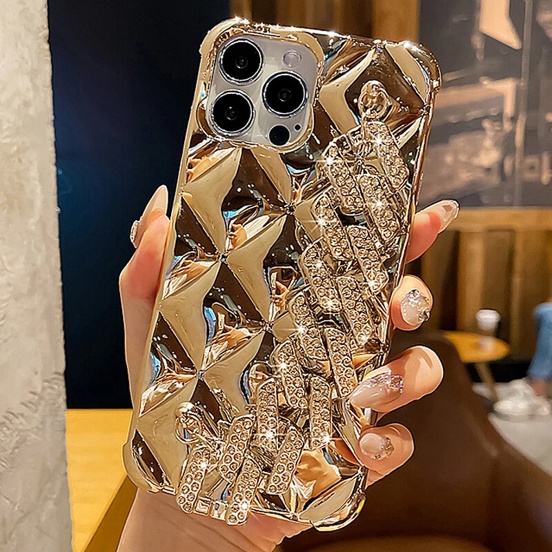 For iPhone 15 Pro Max 14 13 12 11 XS MAX Luxury Diamond Silver/Gold Chain Case - Image 3 of 4