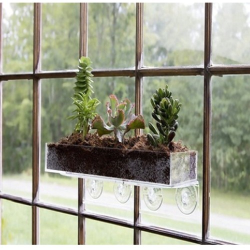 Clear Indoor Plant Holder Hanging Flower Pot Rack Window Plant Shelf Garden - Picture 4 of 12