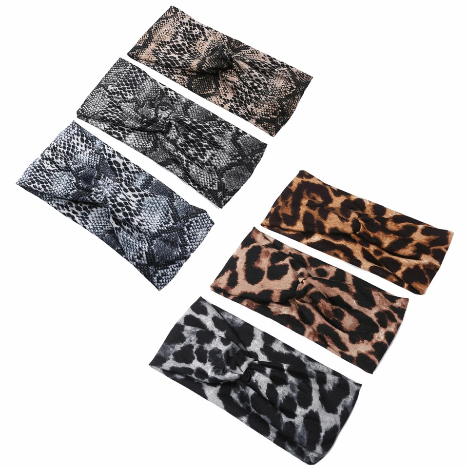 Diadema turbante anudado torcido leopardo boho para mujer 6 piezas banda ancha para el cabello envoltura para la cabeza Foto 3 de 4