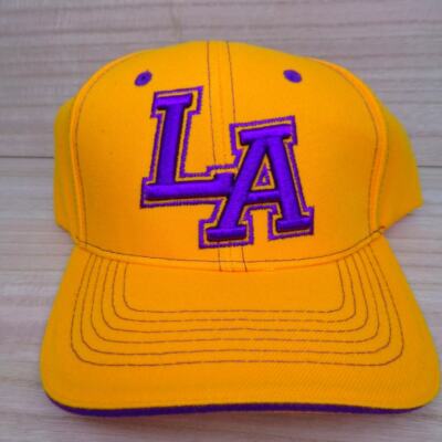 LA Embroidered Orange Purple Hat Baseball Cap Adjustable Hook & Loop Adult
