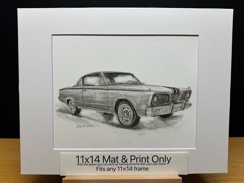 Disegno di un 1966 Plymouth Barracuda CUDA auto grafite matita arte schizzo quadro - Foto 5 di 17