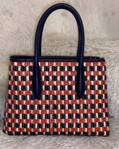 Kate Spade Eva Straw Small Top Zip Satchel Handbag Crossbody Red