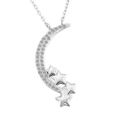 Kristall Halbmond Mond Stern Sterling Silber Halskette