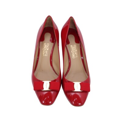 Salvatore Ferragamo Red Vara Bow Patent Leather Pumps