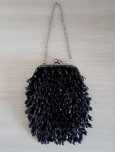 Black Beaded M&S Hand Held Bag New