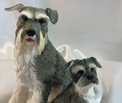 Lg Pair Schnauzers, Family Sculpture, Resin, Inches Tall, Father, Puppy 