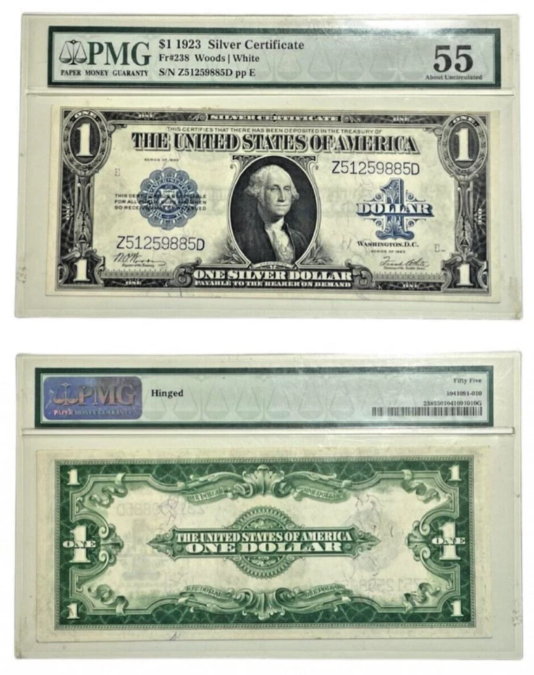 1923 $1 DOLLAR BILL SILVER CERTIFICATE LARGE NOTE WOODS/WHITE Fr 238 PMG 55 - Image 2 of 3