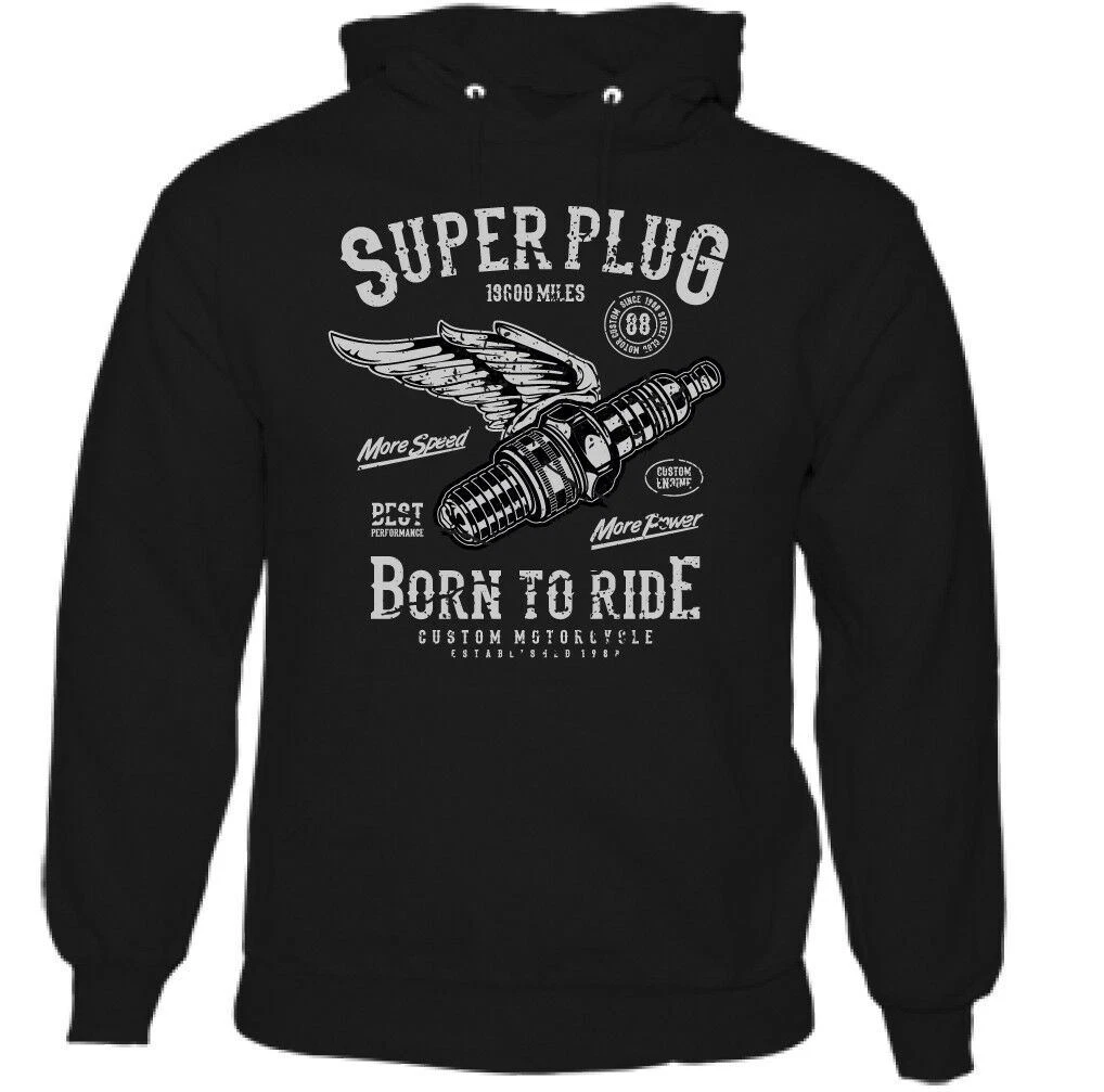 Super Plug Mens Biker Hoodie Motorbike Bike Custom Motorcycle Enthusiast Indian