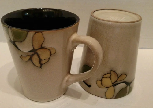 MIKASA Gourmet Basics EMORY COFFEE CUP/MUG Stoneware Yellow Floral 12 oz
