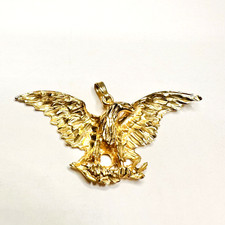 Vintage 14k Yellow Gold Diamond-Cut Large Bald Eagle Flying Bird Pendant
