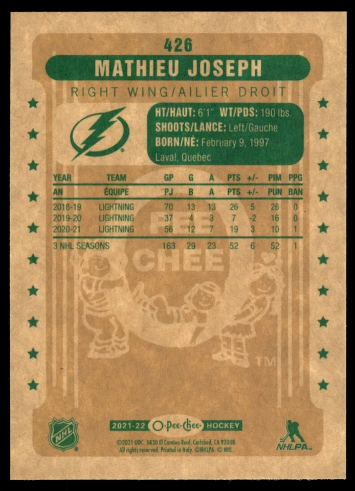 2021-22 O-Pee-Chee Retro Mathieu Joseph #426 - Image 2 of 2