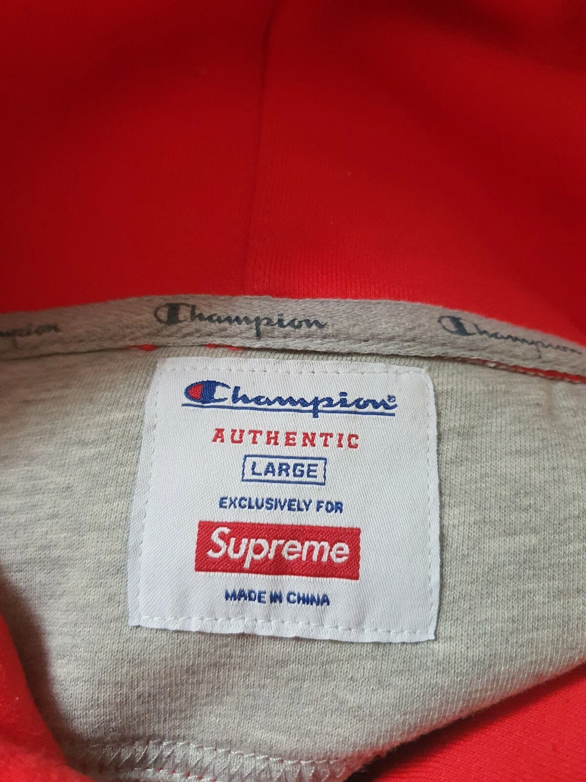 Felpa con cappuccio SS14 Supreme x Champion taglia L rossa felpa grande