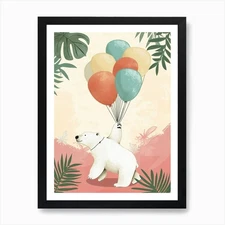 Polar Bear Holding Balloons Storybo Framed Wall Art Poster Canvas Print Picture