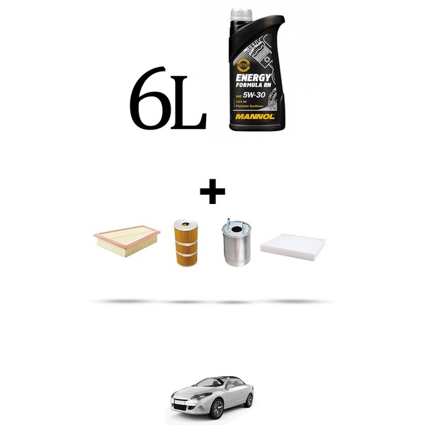Hoffcar Set Service 4 Filter Und 6L ÖL FüR Renault MéGane Cc 1.6 DCI 96Kw Ab-image