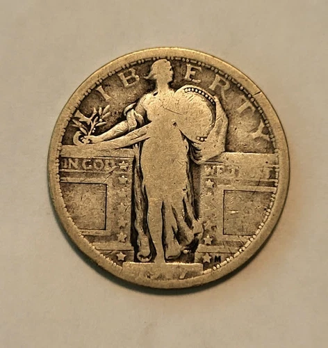 1917  type 1  STANDING LIBERTY silver U.S. QUARTER. VG - C9855