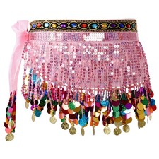 Women  s Belly Dance Hip Scarf Shiny Sequins One Size, Pink  Colorful Coins