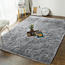 4' x 6' Shaggy Area Rug Grey Soft Plush Bedroom Living Room Non Slip Carpet