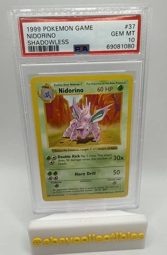 PSA 10 Nidorino Shadowless Base Set Pokémon 37/102 1999 English Gem Mint WOTC