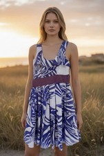 NWT Vera Wang Abstract Scoop Neck Zip Back Fit Flare Dress 10 (Large)