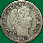 1912 Barber Dime Silver Very Fine VF Coin #33524