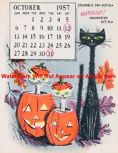 Vintage Halloween 1957 Calendar Page Photograph Print 8.5x11"