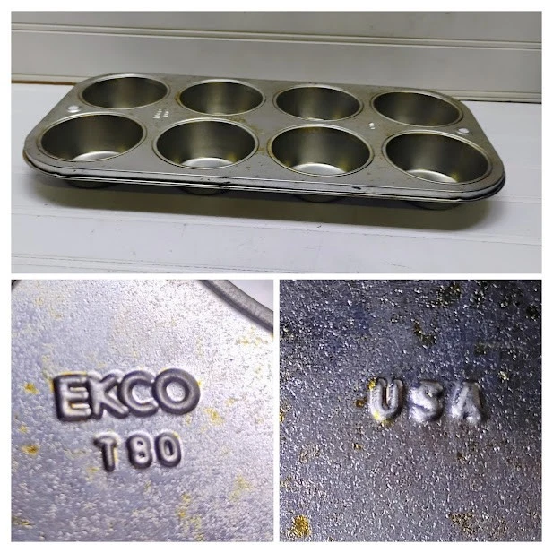 EKCO Bakeware 8 Cup Muffin Cupcake Pan Carbon Steel Baking Tray Tin 13 x 7 USA